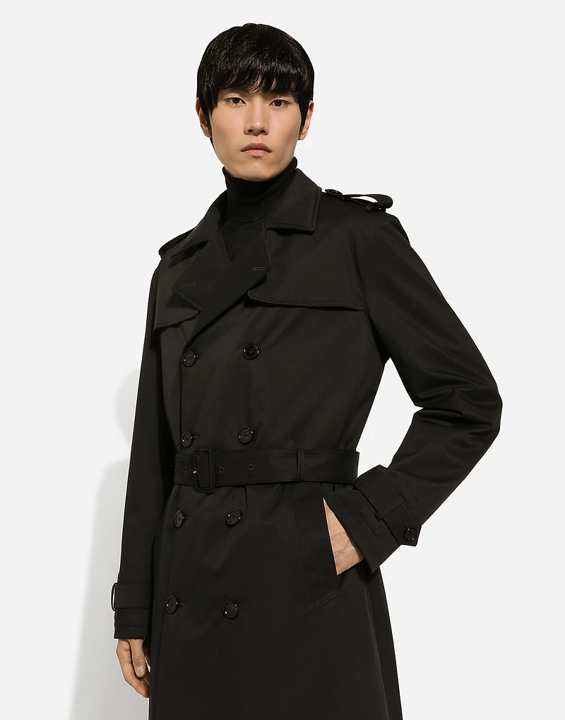 Nylon double-breasted trench coat