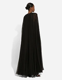 Silk chiffon cape with flower appliqué