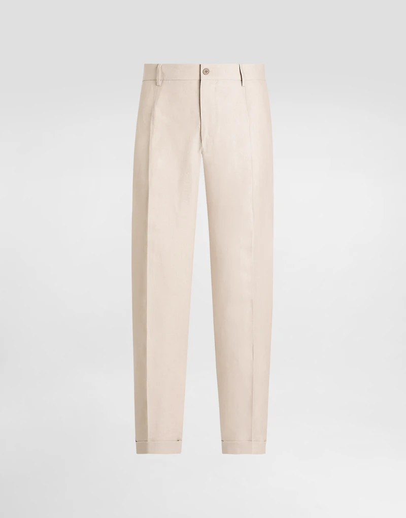 Linen fabric pants with turn-ups