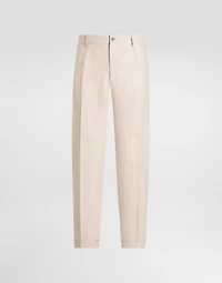 Linen fabric pants with turn-ups