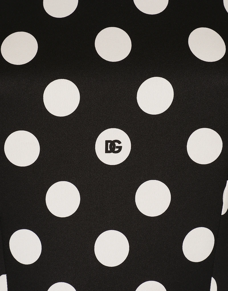 Charmeuse calf-length circle-skirt dress with polka-dot print