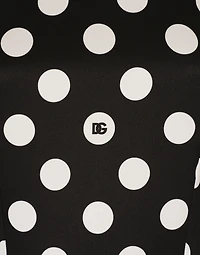 Charmeuse calf-length circle-skirt dress with polka-dot print