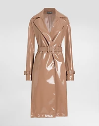 Coated faux leather trench coat