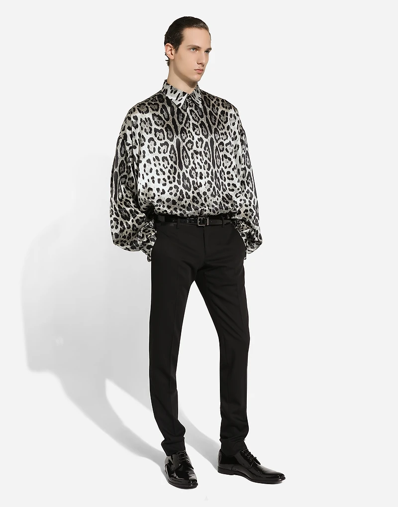 Super-oversize leopard-print silk shirt