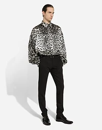 Super-oversize leopard-print silk shirt