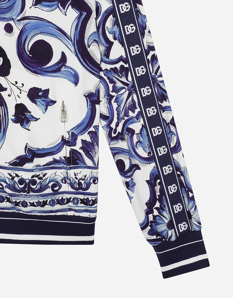 Majolica-print cady sweatshirt with zipper