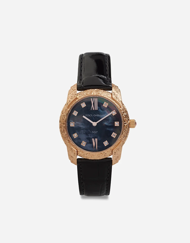 DG7 Gattopardo watch in red gold with black mother of pearl and diamonds