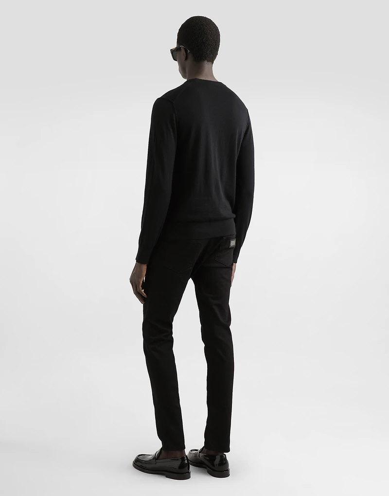 Round-neck cashmere sweater with bejeweled detailing