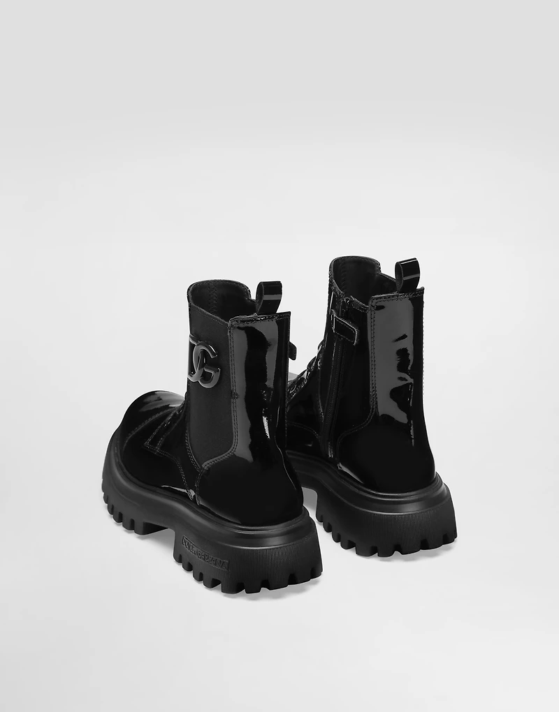 Patent leather ankle boots with elastic