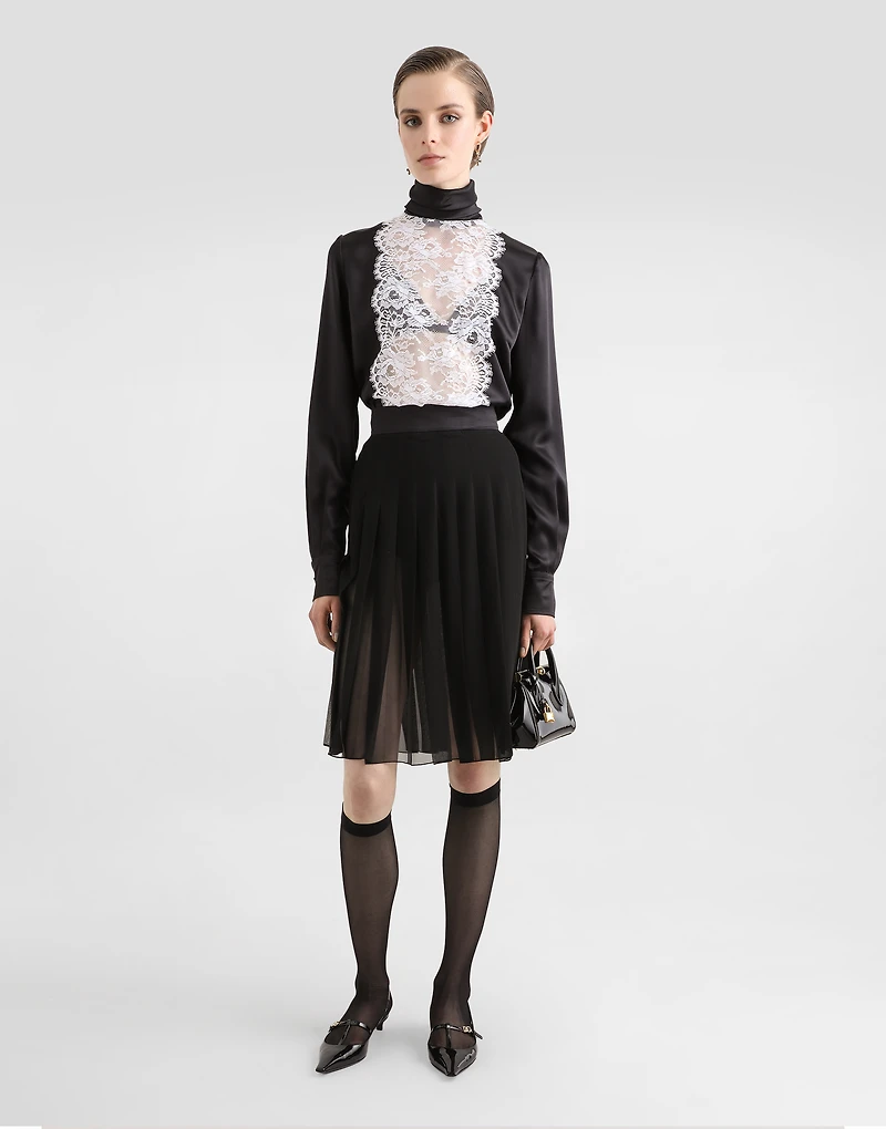 Pleated chiffon midi circle skirt