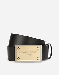Lux leather belt with branded buckle