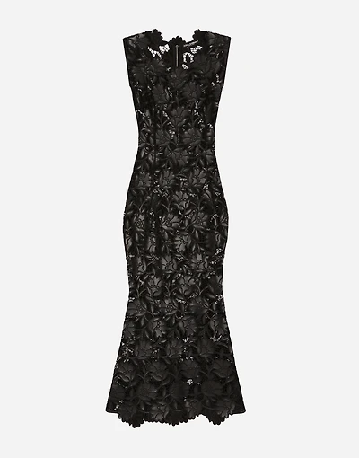Faux leather macramé calf-length dress