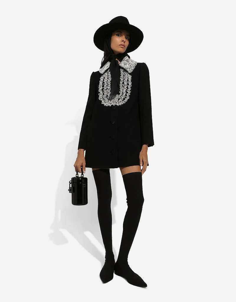 Short wool coat with lace details