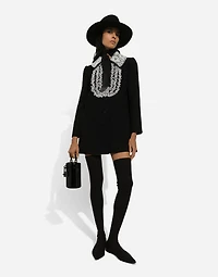 Short wool coat with lace details