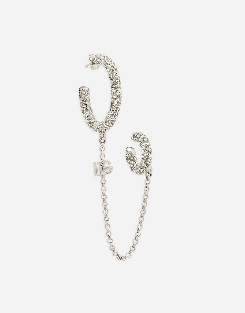 Single rhinestone-detailed Creole earring with chain accent