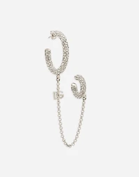 Single rhinestone-detailed Creole earring with chain accent