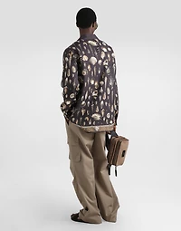 Shell-print oversized linen canvas shirt