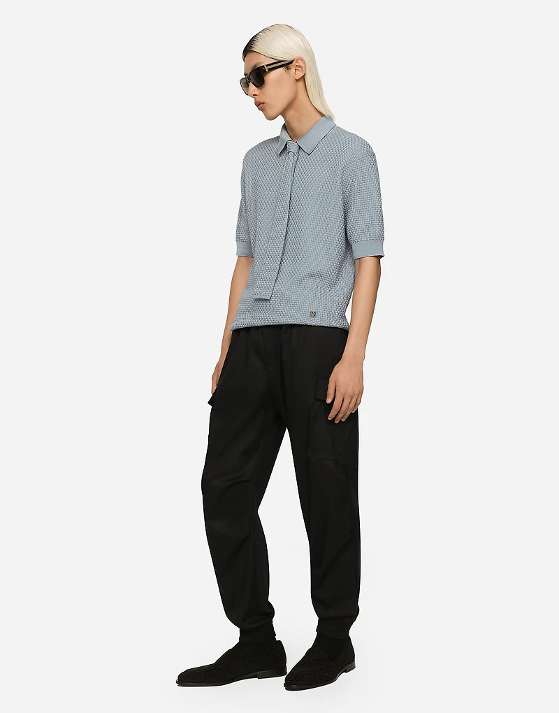 Stretch cotton polo-shirt with DG hardware