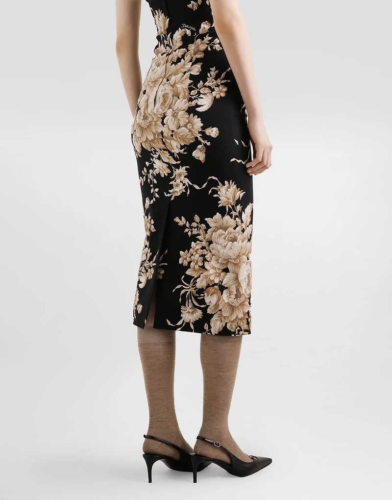 Rose-print charmeuse dress