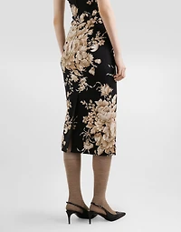 Rose-print charmeuse dress