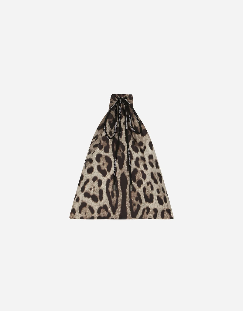 Short swim trunks with leopard print