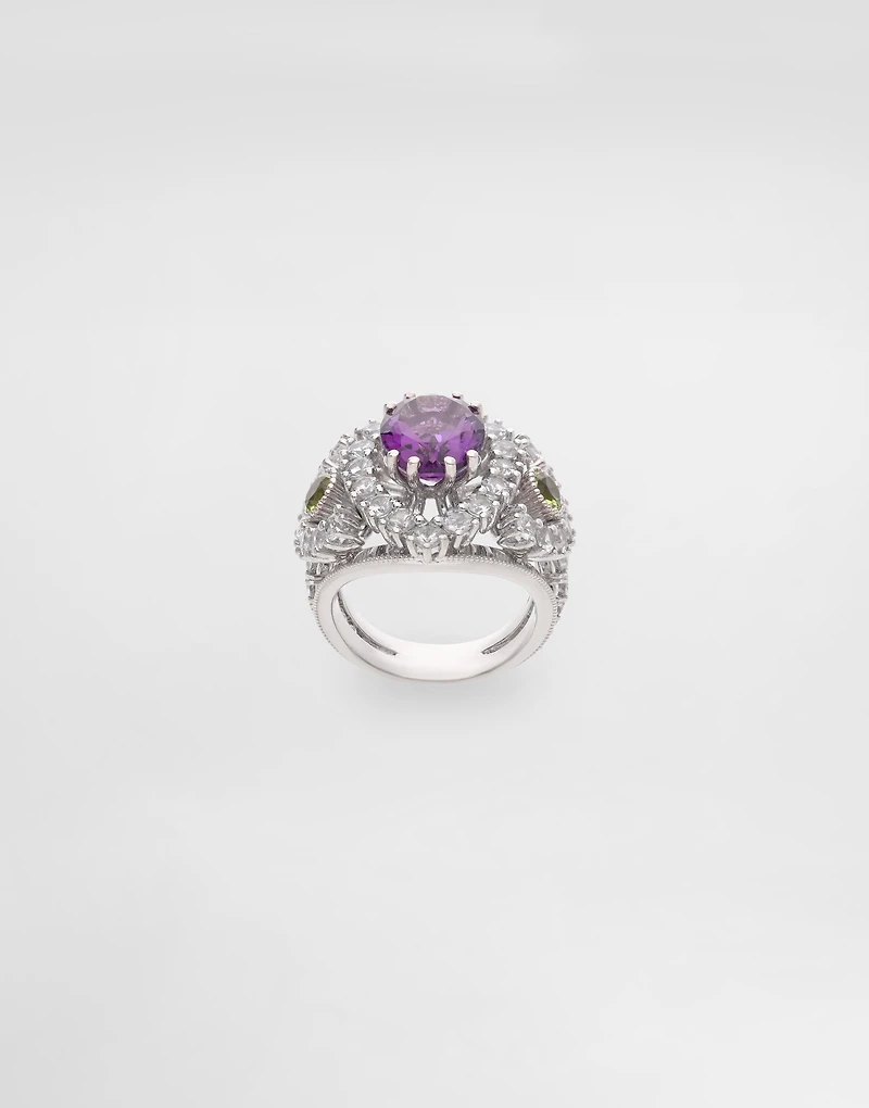 Eleganza Ring 18-carat white gold, amethyst, peridots, and sapphires