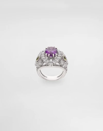 Eleganza Ring 18-carat white gold, amethyst, peridots, and sapphires