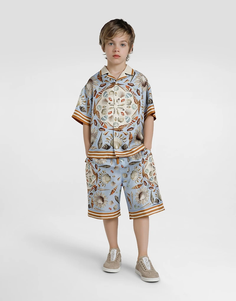 Shell-print twill bermuda shorts