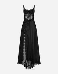 Long silk chiffon and Chantilly lace slip dress