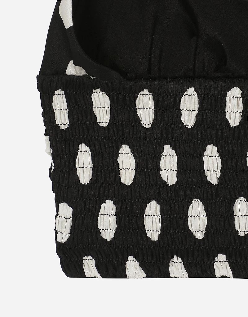 Polka-dot charmeuse top with plunging neckline