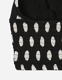 Polka-dot charmeuse top with plunging neckline