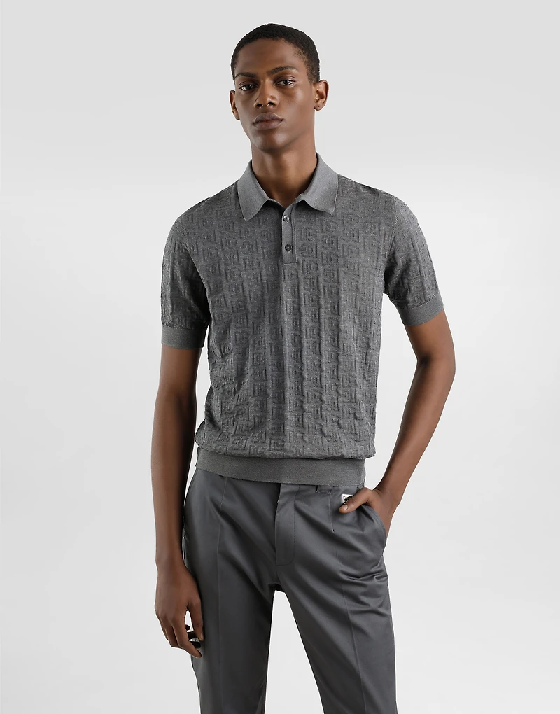 Silk polo-shirt with all-over DG logo embroidery