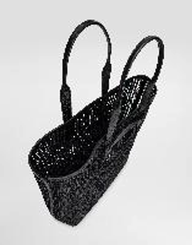 Woven mesh and calfskin shopper