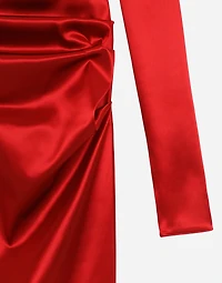 Satin draped calf-length dress