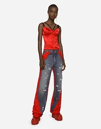 Satin corset with top-stitching and hook-and-eye fastenings
