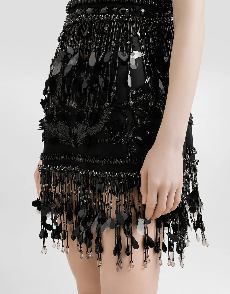 Satin dress with embroidery