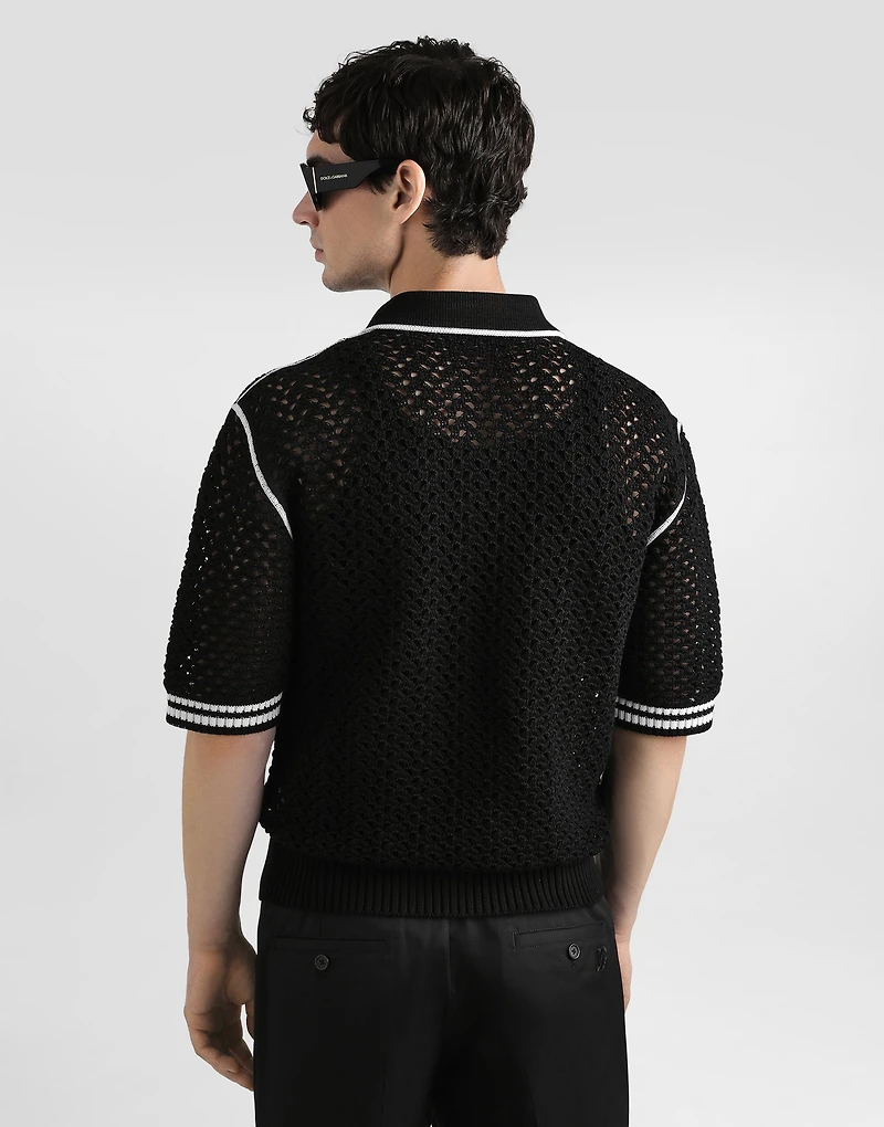 Crochet effect cotton polo shirt