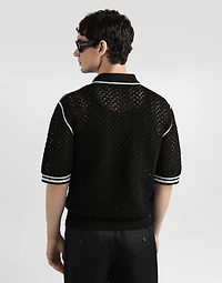 Crochet effect cotton polo shirt