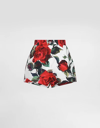 Rose-print cotton shorts