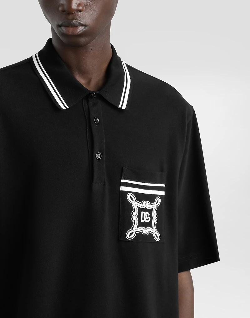 Cotton polo-shirt with bandanna-print details