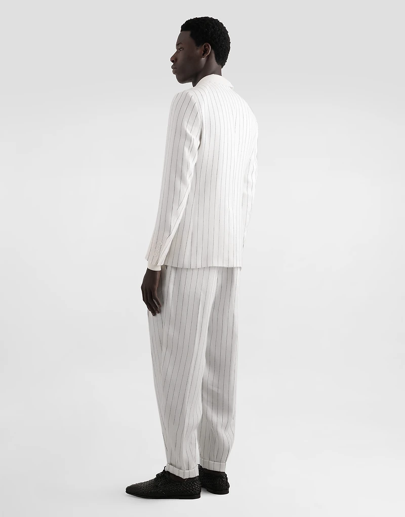Single-breasted pinstripe linen-blend jacket