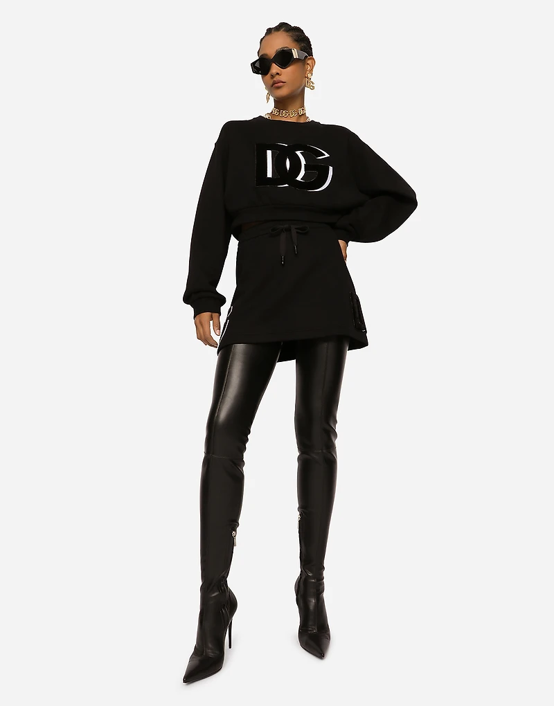 Jersey miniskirt with logo patch