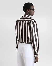 Three-button long-sleeved shirt striped cotton drill