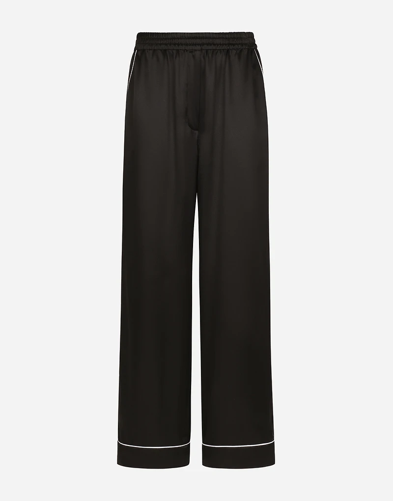 Silk pajama pants with contrasting piping
