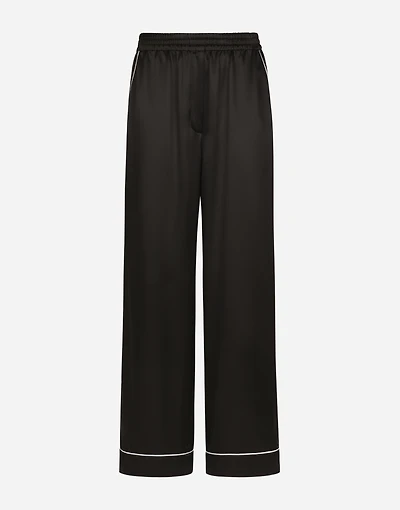 Silk pajama pants with contrasting piping