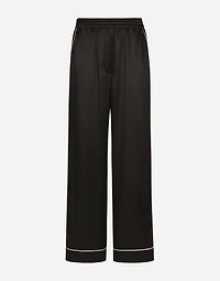 Silk pajama pants with contrasting piping