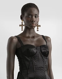 Strapless satin dress with corset details
