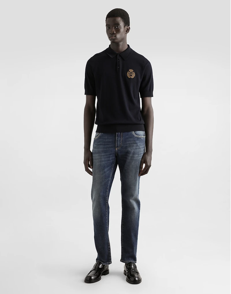 Cotton polo-shirt with heraldic patch