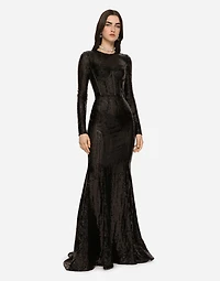 Long sequined dress with corset detailing