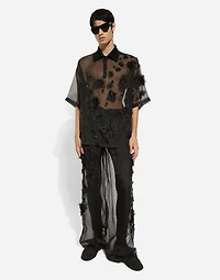 Silk organza jogging pants with embroidery